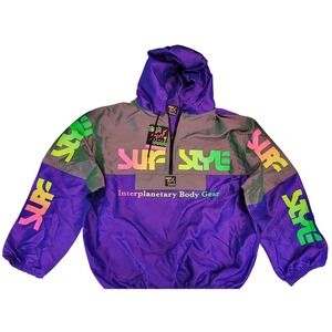 Surf Style Vintage 80s 90s Colorblock Anorak Windbreaker Jacket Purple Neon XL